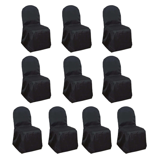 10 Pack Polyester Chair Cover for Banquet Chairs Black - Stain - Resistant Reusable Slip - On Slipcover - Bell Racket Store