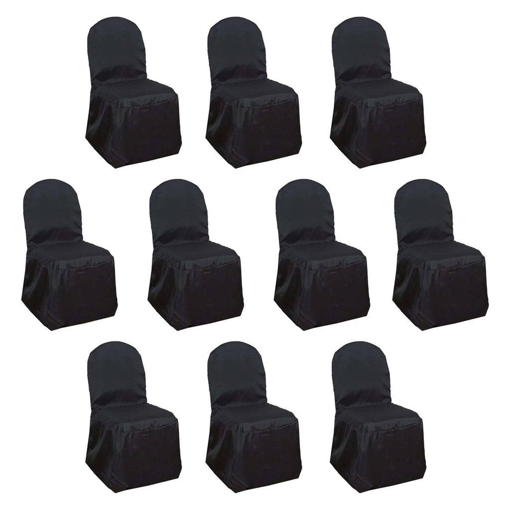 10 Pack Polyester Chair Cover for Banquet Chairs Black - Stain - Resistant Reusable Slip - On Slipcover - Bell Racket Store