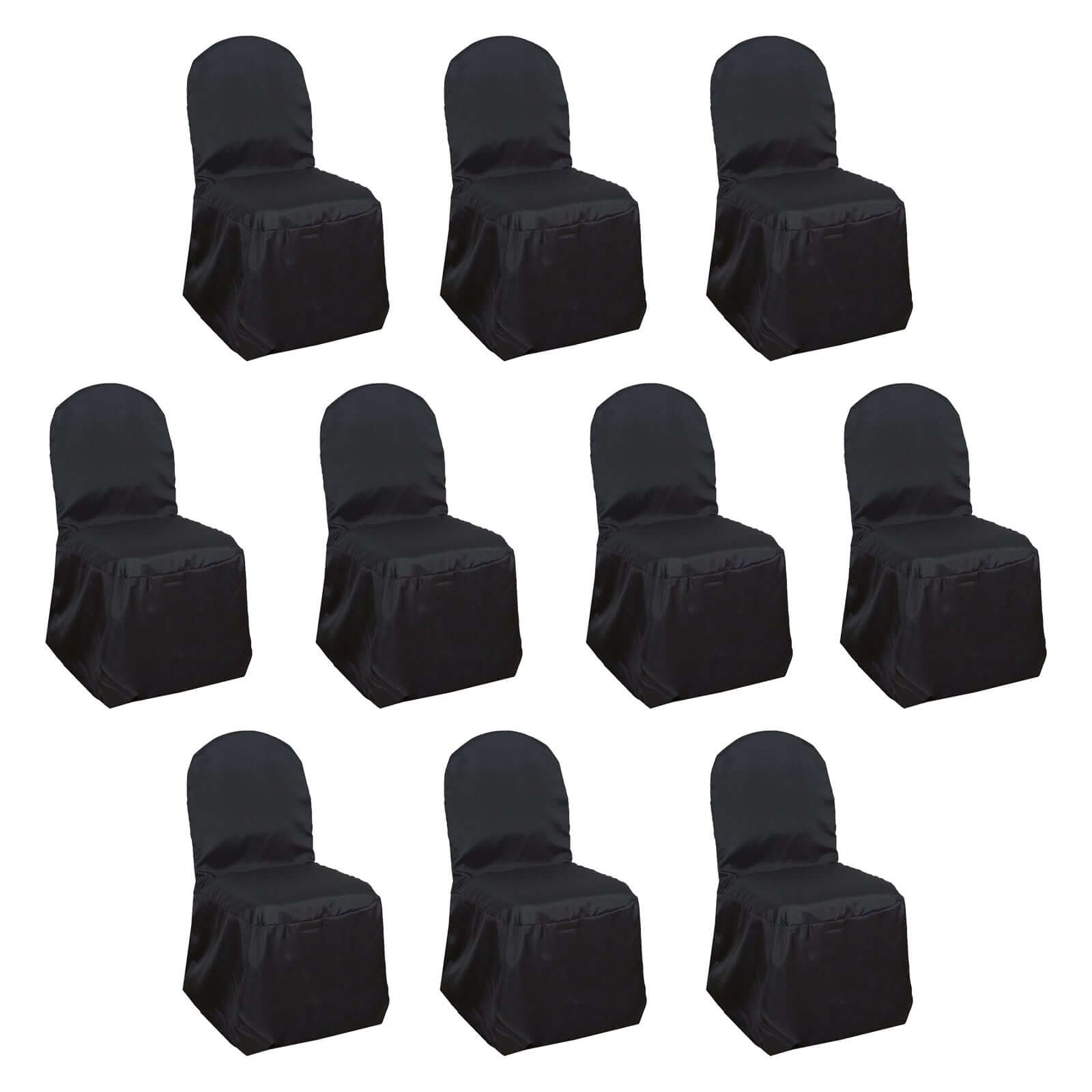 10 Pack Polyester Chair Cover for Banquet Chairs Black - Stain - Resistant Reusable Slip - On Slipcover - Bell Racket Store