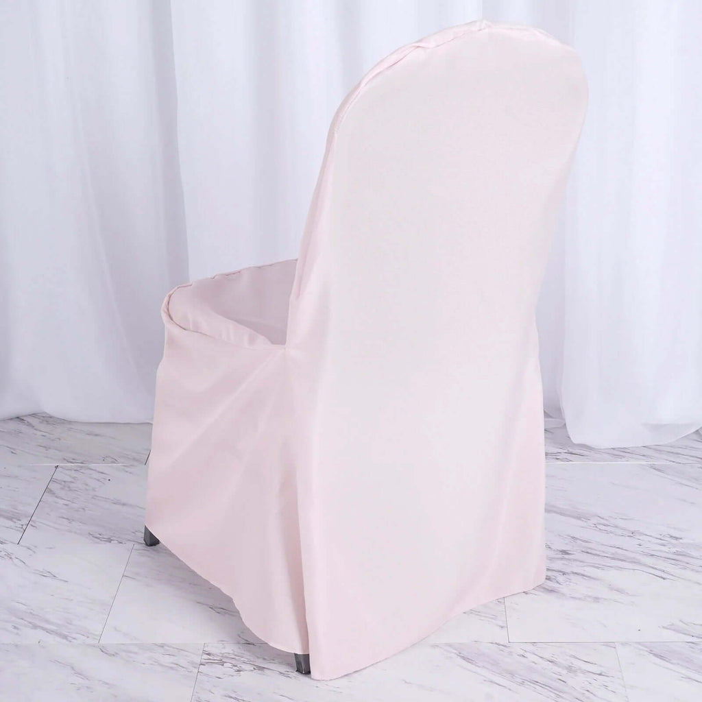 10 Pack Polyester Chair Cover for Banquet Chairs Blush - Stain - Resistant Reusable Slip - On Slipcover - Bell Racket Store