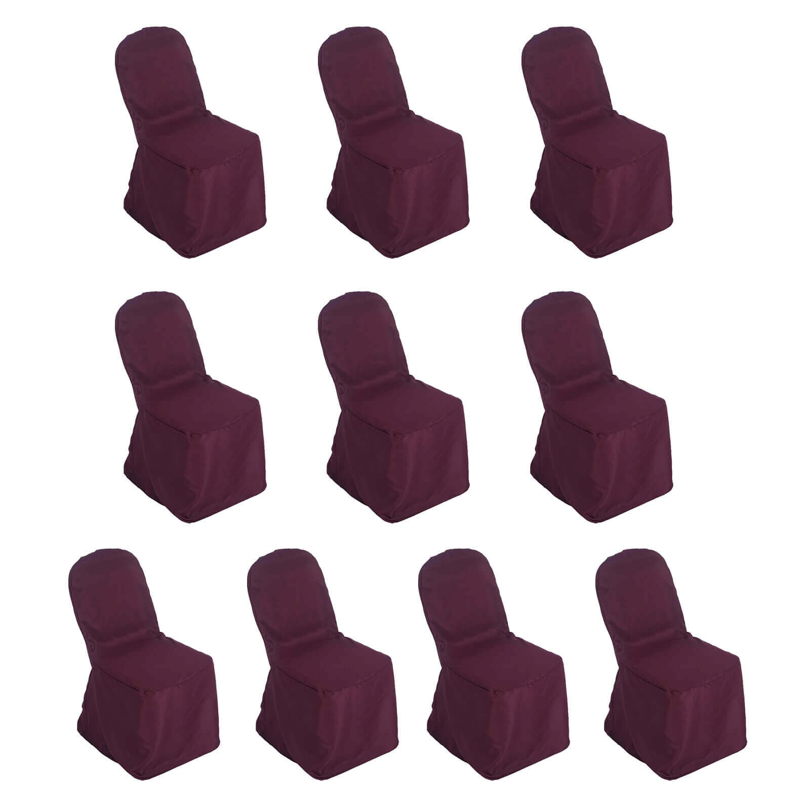 10 Pack Polyester Chair Cover for Banquet Chairs Burgundy - Stain - Resistant Reusable Slip - On Slipcover - Bell Racket Store