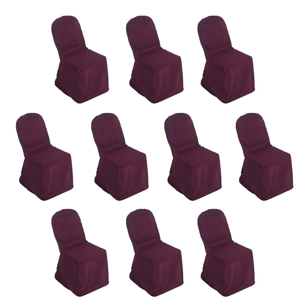 10 Pack Polyester Chair Cover for Banquet Chairs Burgundy - Stain - Resistant Reusable Slip - On Slipcover - Bell Racket Store