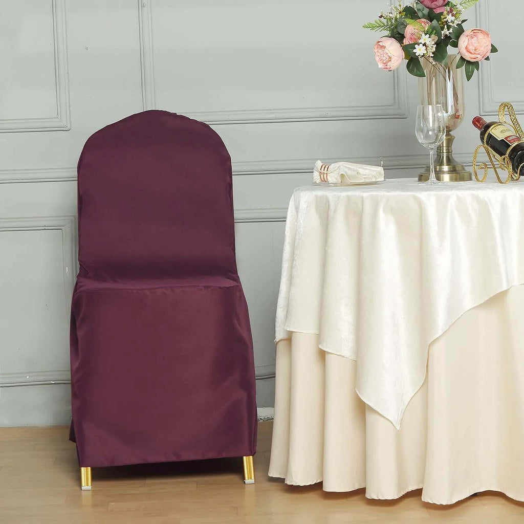 10 Pack Polyester Chair Cover for Banquet Chairs Burgundy - Stain - Resistant Reusable Slip - On Slipcover - Bell Racket Store