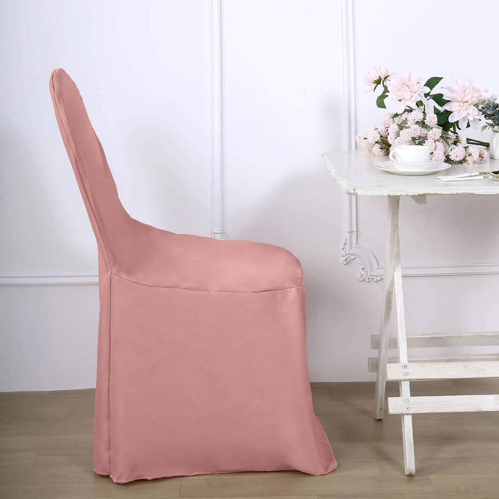 10 Pack Polyester Chair Cover for Banquet Chairs Dusty Rose - Stain - Resistant Reusable Slip - On Slipcover - Bell Racket Store
