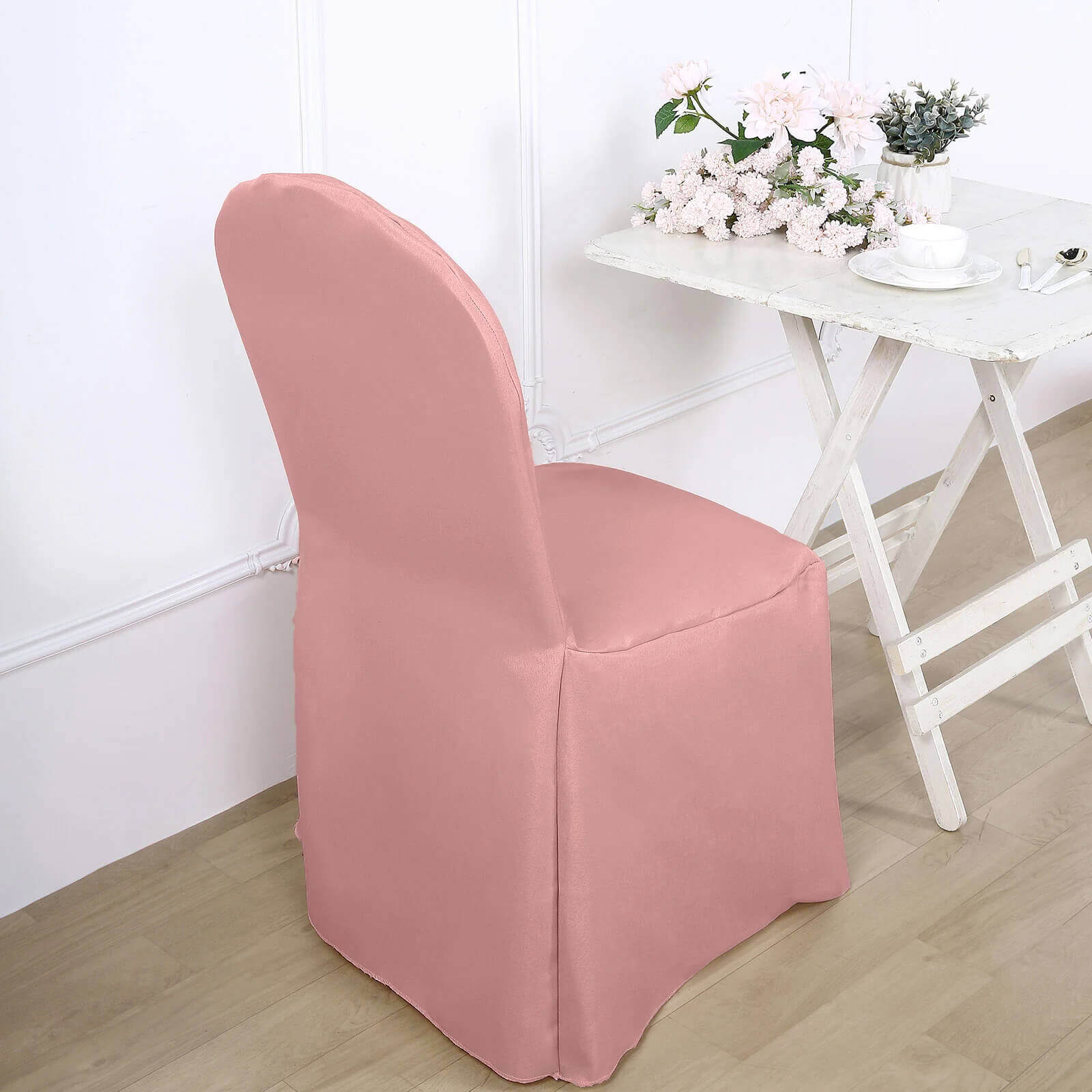 10 Pack Polyester Chair Cover for Banquet Chairs Dusty Rose - Stain - Resistant Reusable Slip - On Slipcover - Bell Racket Store