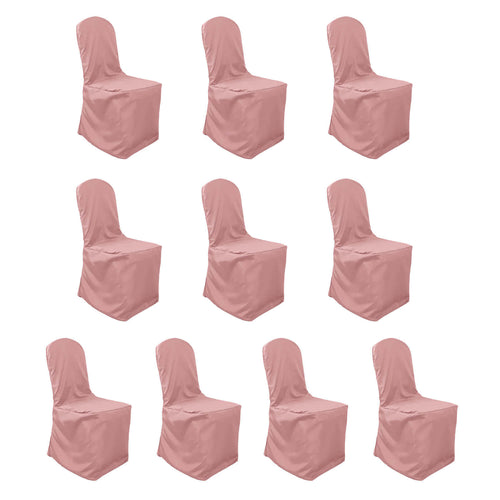 10 Pack Polyester Chair Cover for Banquet Chairs Dusty Rose - Stain - Resistant Reusable Slip - On Slipcover - Bell Racket Store