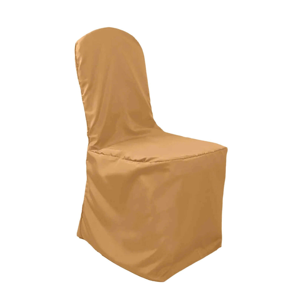10 Pack Polyester Chair Cover for Banquet Chairs Gold - Stain - Resistant Reusable Slip - On Slipcover - Bell Racket Store