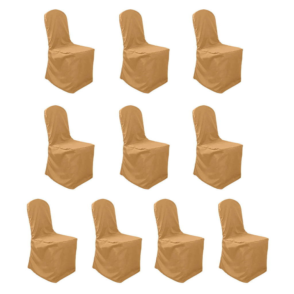 10 Pack Polyester Chair Cover for Banquet Chairs Gold - Stain - Resistant Reusable Slip - On Slipcover - Bell Racket Store