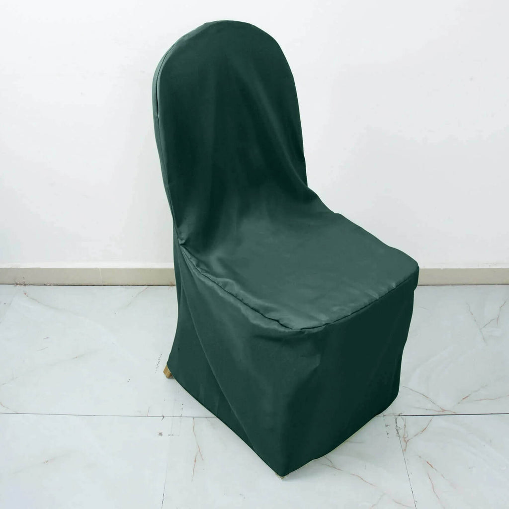 10 Pack Polyester Chair Cover for Banquet Chairs Hunter Emerald Green - Stain - Resistant Reusable Slip - On Slipcover - Bell Racket Store