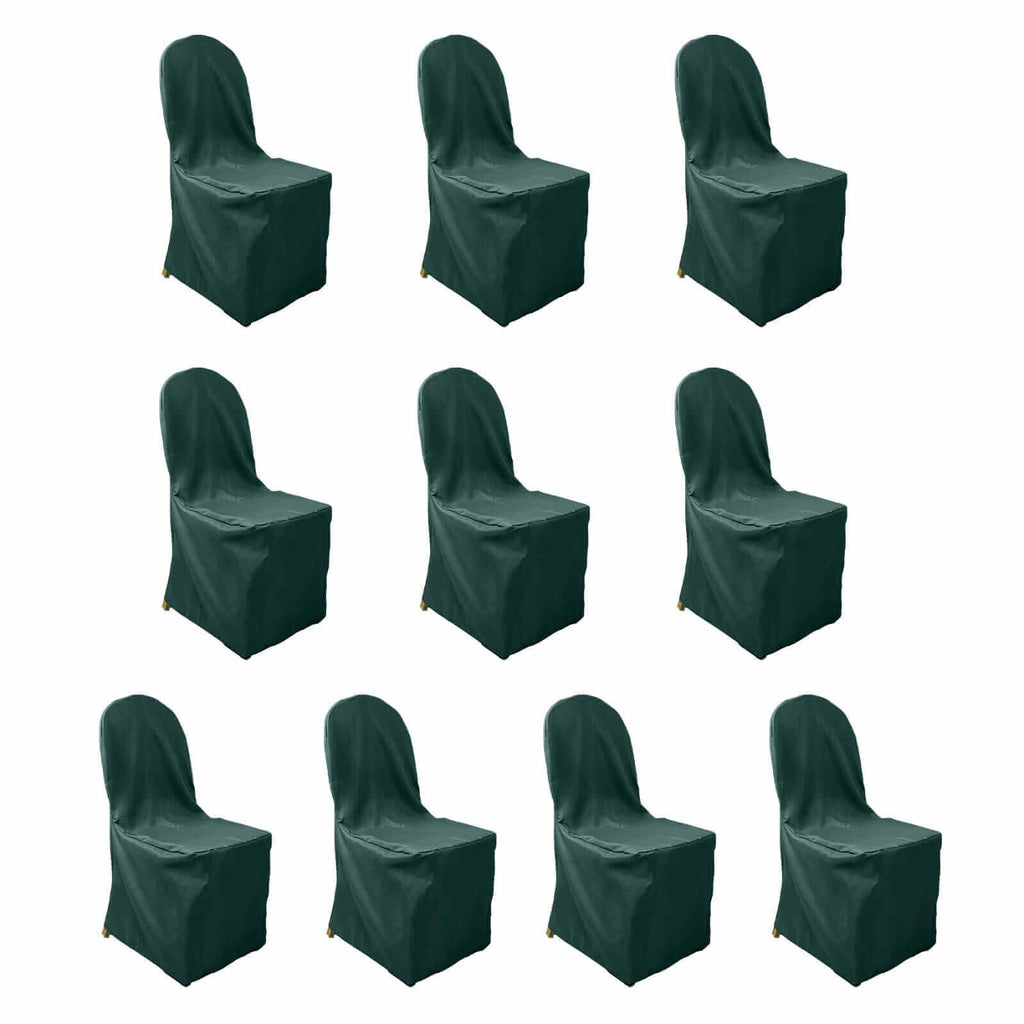 10 Pack Polyester Chair Cover for Banquet Chairs Hunter Emerald Green - Stain - Resistant Reusable Slip - On Slipcover - Bell Racket Store