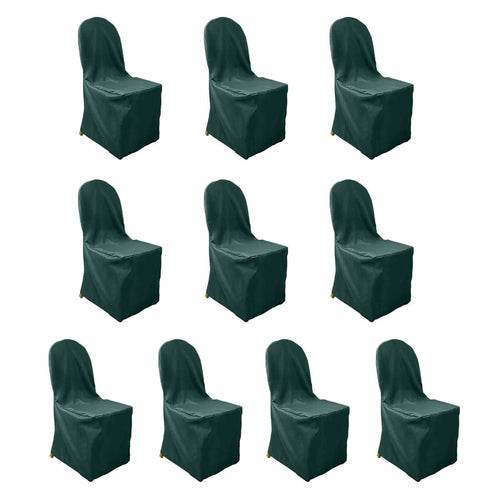 10 Pack Polyester Chair Cover for Banquet Chairs Hunter Emerald Green - Stain - Resistant Reusable Slip - On Slipcover - Bell Racket Store