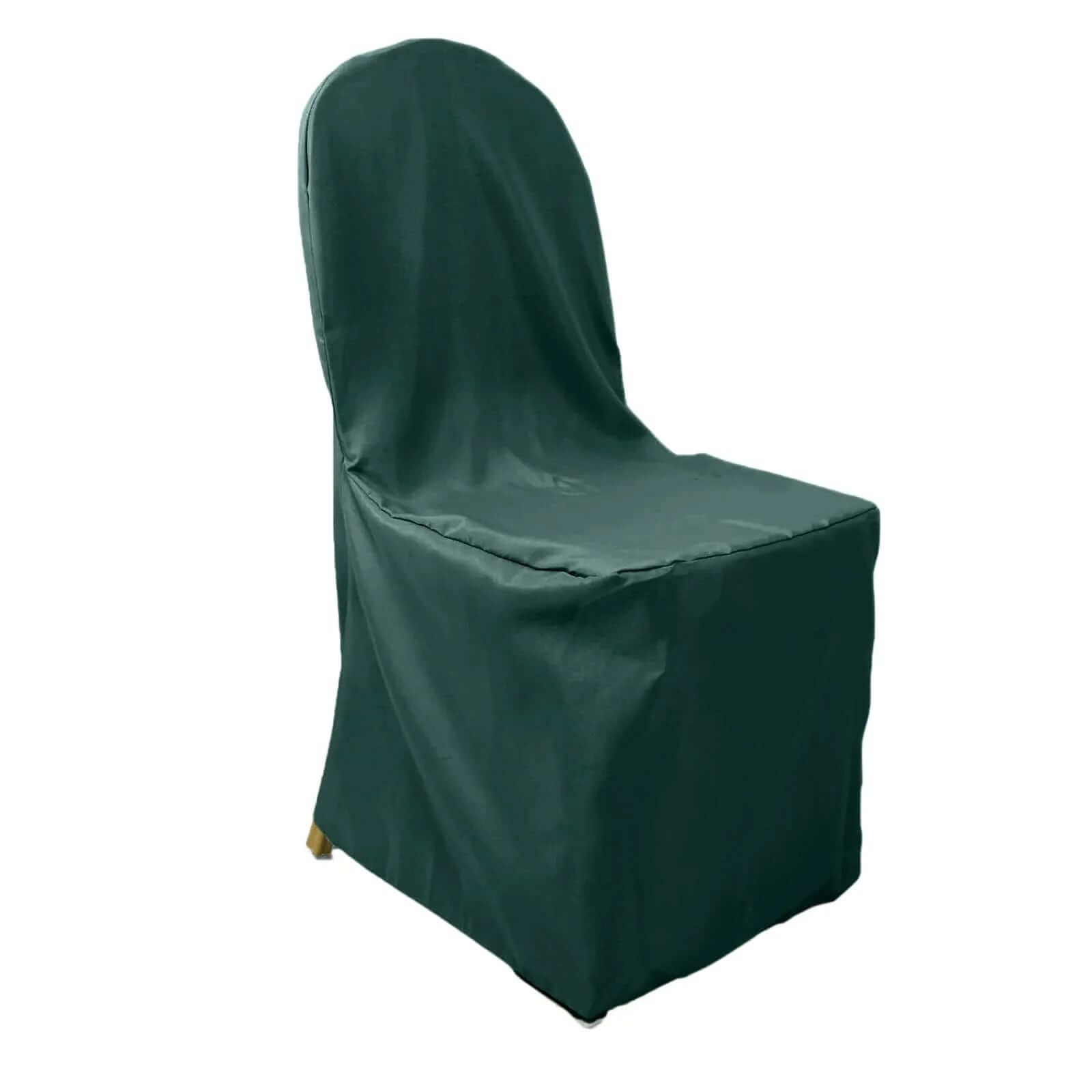 10 Pack Polyester Chair Cover for Banquet Chairs Hunter Emerald Green - Stain - Resistant Reusable Slip - On Slipcover - Bell Racket Store