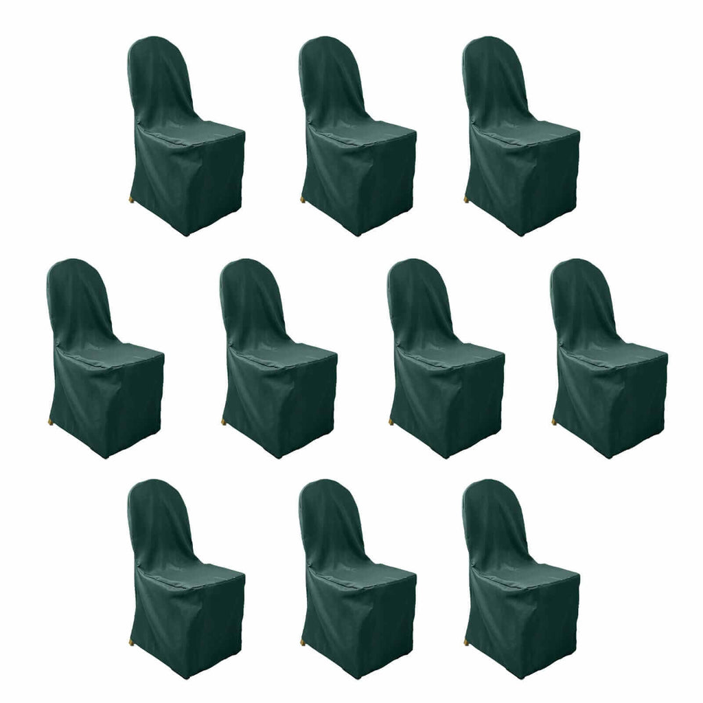 10 Pack Polyester Chair Cover for Banquet Chairs Hunter Emerald Green - Stain - Resistant Reusable Slip - On Slipcover - Bell Racket Store