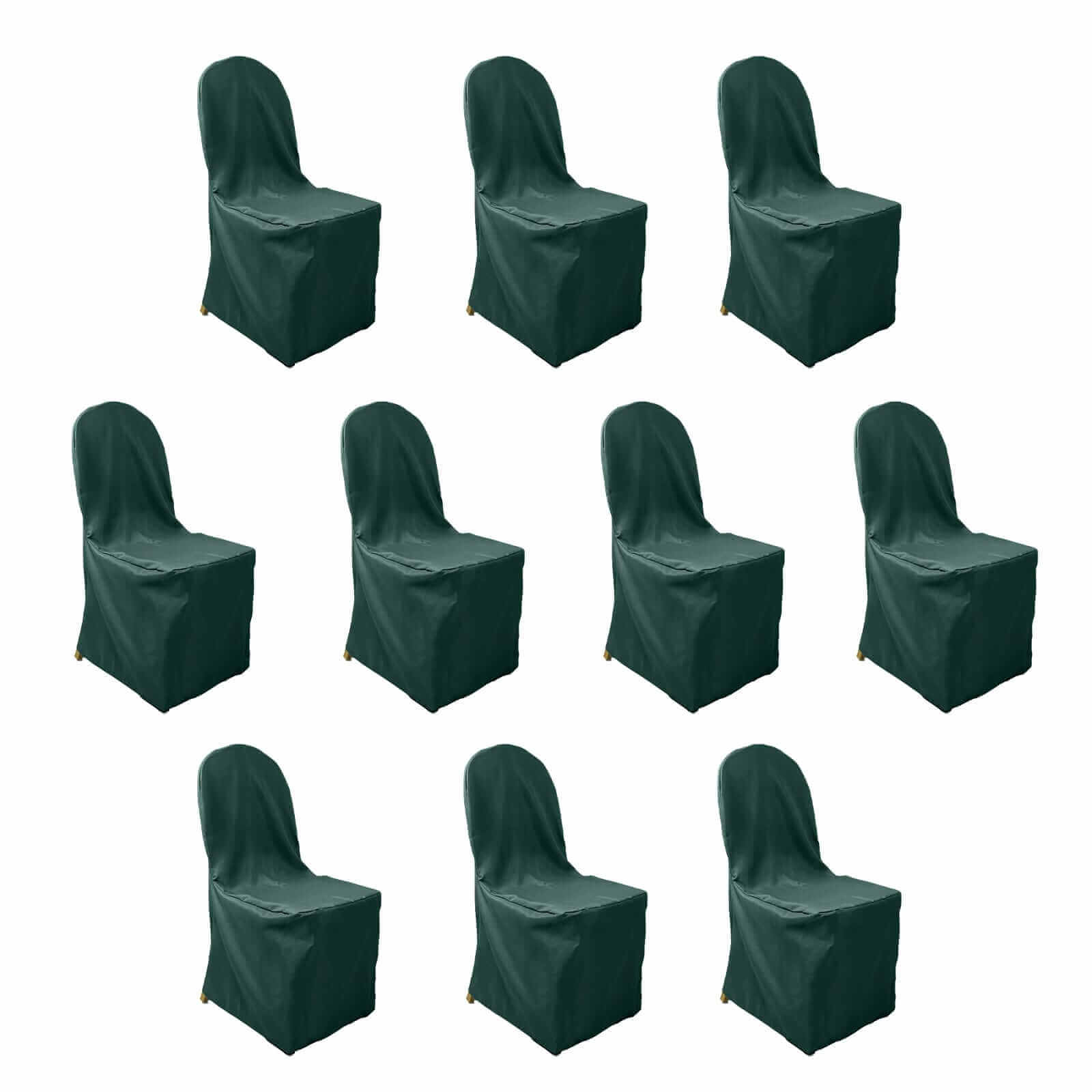 10 Pack Polyester Chair Cover for Banquet Chairs Hunter Emerald Green - Stain - Resistant Reusable Slip - On Slipcover - Bell Racket Store