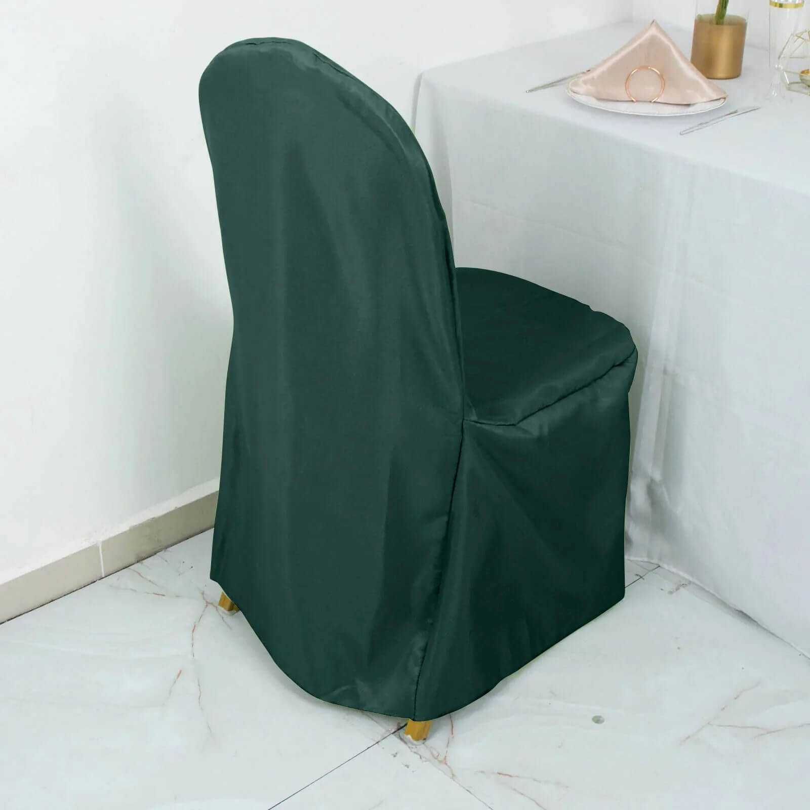 10 Pack Polyester Chair Cover for Banquet Chairs Hunter Emerald Green - Stain - Resistant Reusable Slip - On Slipcover - Bell Racket Store