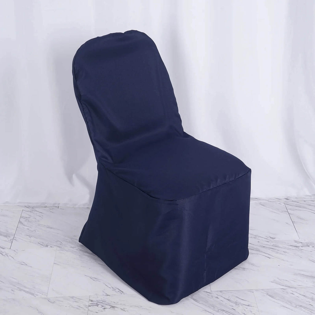 10 Pack Polyester Chair Cover for Banquet Chairs Navy Blue - Stain - Resistant Reusable Slip - On Slipcover - Bell Racket Store