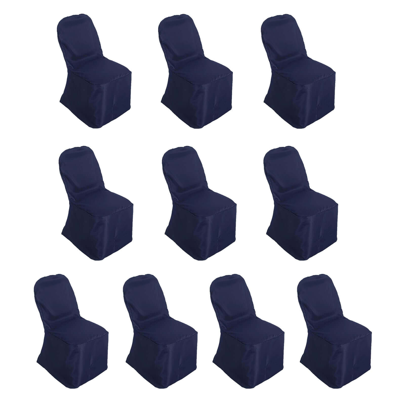 10 Pack Polyester Chair Cover for Banquet Chairs Navy Blue - Stain - Resistant Reusable Slip - On Slipcover - Bell Racket Store