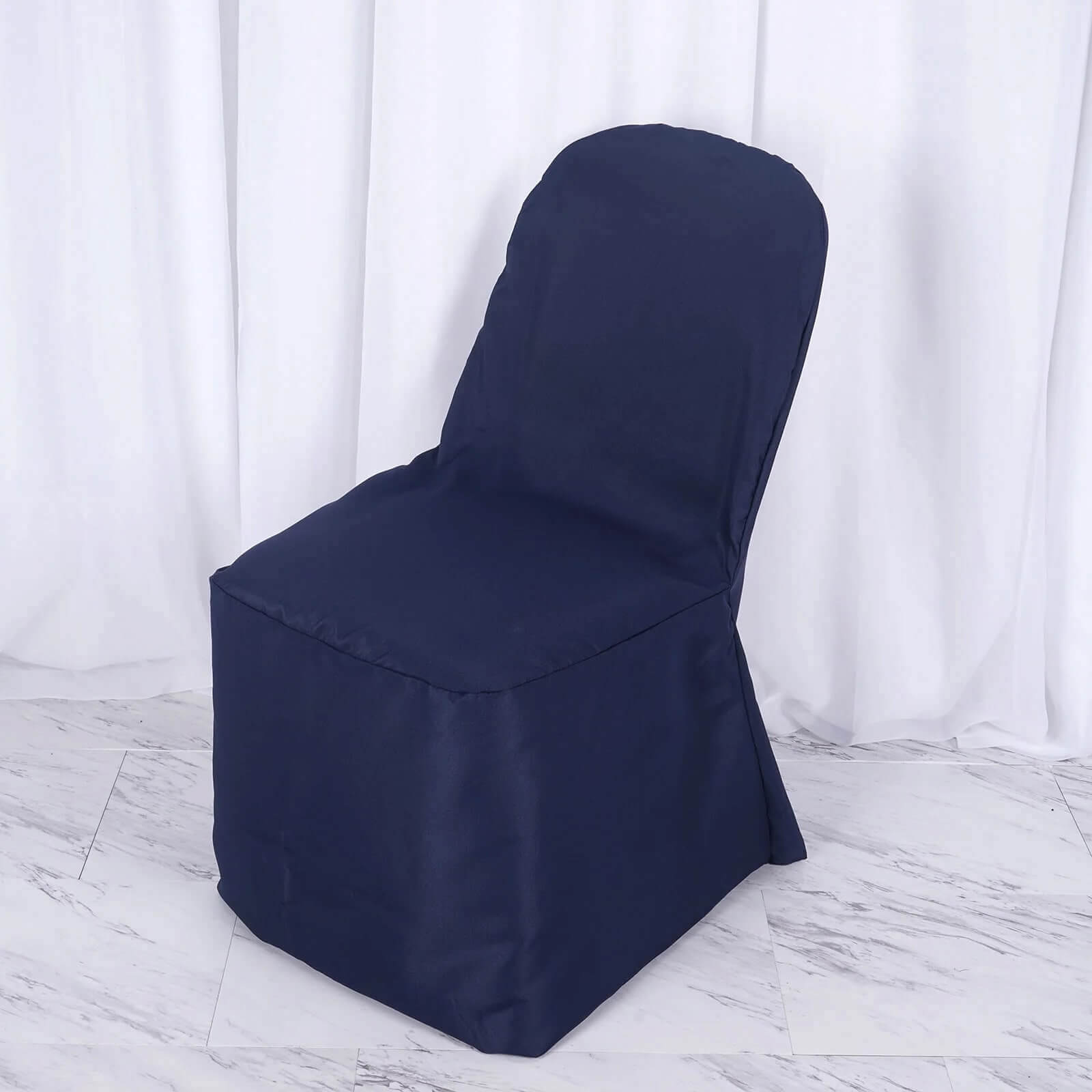 10 Pack Polyester Chair Cover for Banquet Chairs Navy Blue - Stain - Resistant Reusable Slip - On Slipcover - Bell Racket Store