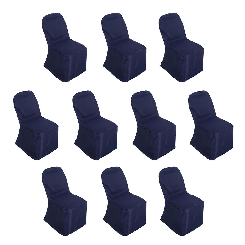 10 Pack Polyester Chair Cover for Banquet Chairs Navy Blue - Stain - Resistant Reusable Slip - On Slipcover - Bell Racket Store