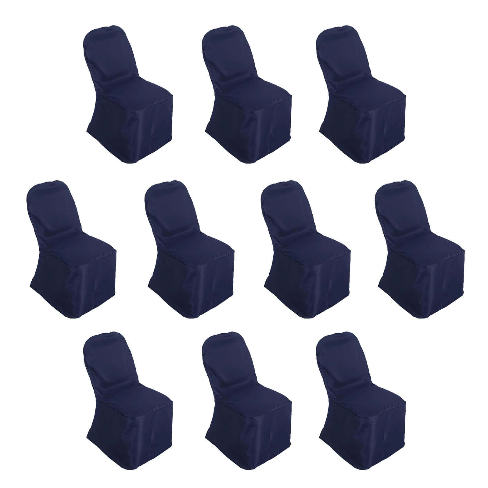 10 Pack Polyester Chair Cover for Banquet Chairs Navy Blue - Stain - Resistant Reusable Slip - On Slipcover - Bell Racket Store