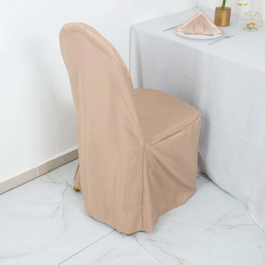10 Pack Polyester Chair Cover for Banquet Chairs Nude - Stain - Resistant Reusable Slip - On Slipcover - Bell Racket Store