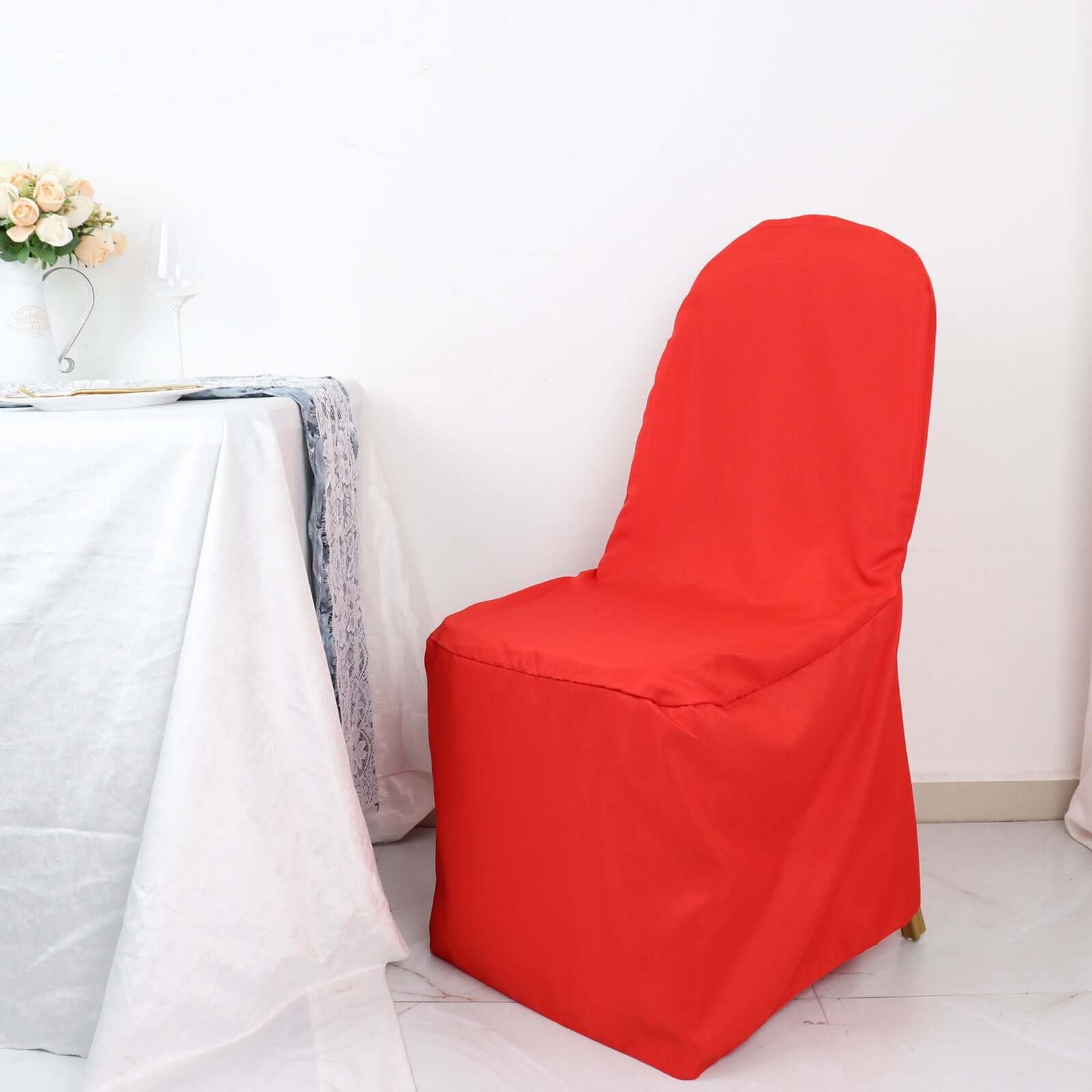10 Pack Polyester Chair Cover for Banquet Chairs Red - Stain - Resistant Reusable Slip - On Slipcover - Bell Racket Store