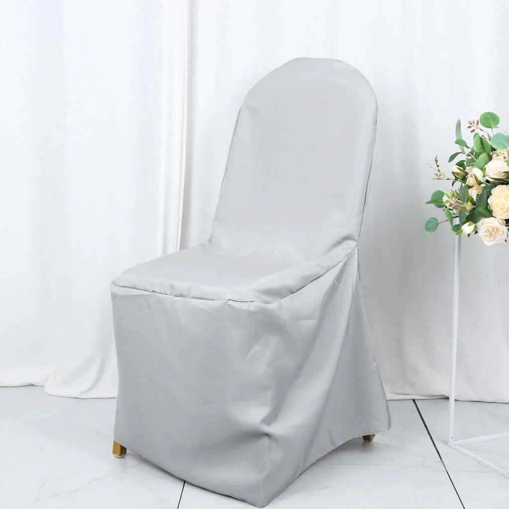 10 Pack Polyester Chair Cover for Banquet Chairs Silver - Stain - Resistant Reusable Slip - On Slipcover - Bell Racket Store