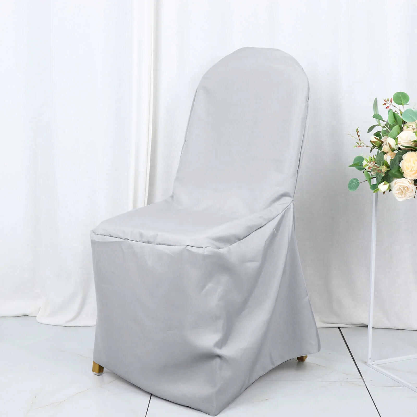 10 Pack Polyester Chair Cover for Banquet Chairs Silver - Stain - Resistant Reusable Slip - On Slipcover - Bell Racket Store