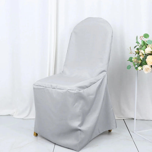 10 Pack Polyester Chair Cover for Banquet Chairs Silver - Stain - Resistant Reusable Slip - On Slipcover - Bell Racket Store