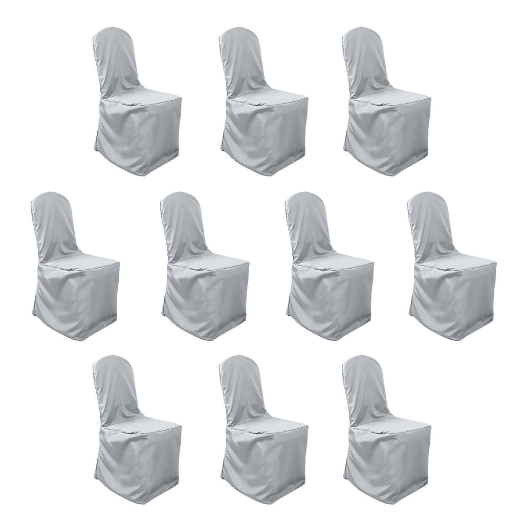 10 Pack Polyester Chair Cover for Banquet Chairs Silver - Stain - Resistant Reusable Slip - On Slipcover - Bell Racket Store