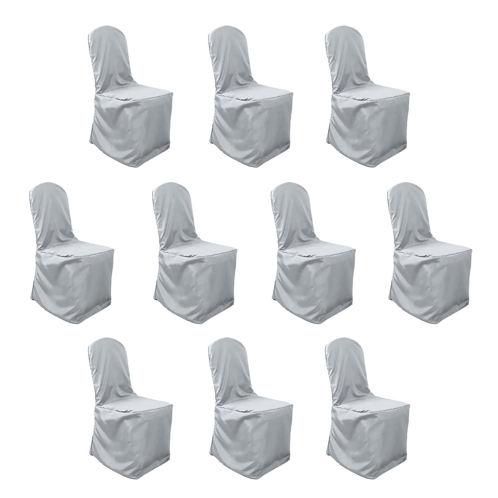 10 Pack Polyester Chair Cover for Banquet Chairs Silver - Stain - Resistant Reusable Slip - On Slipcover - Bell Racket Store