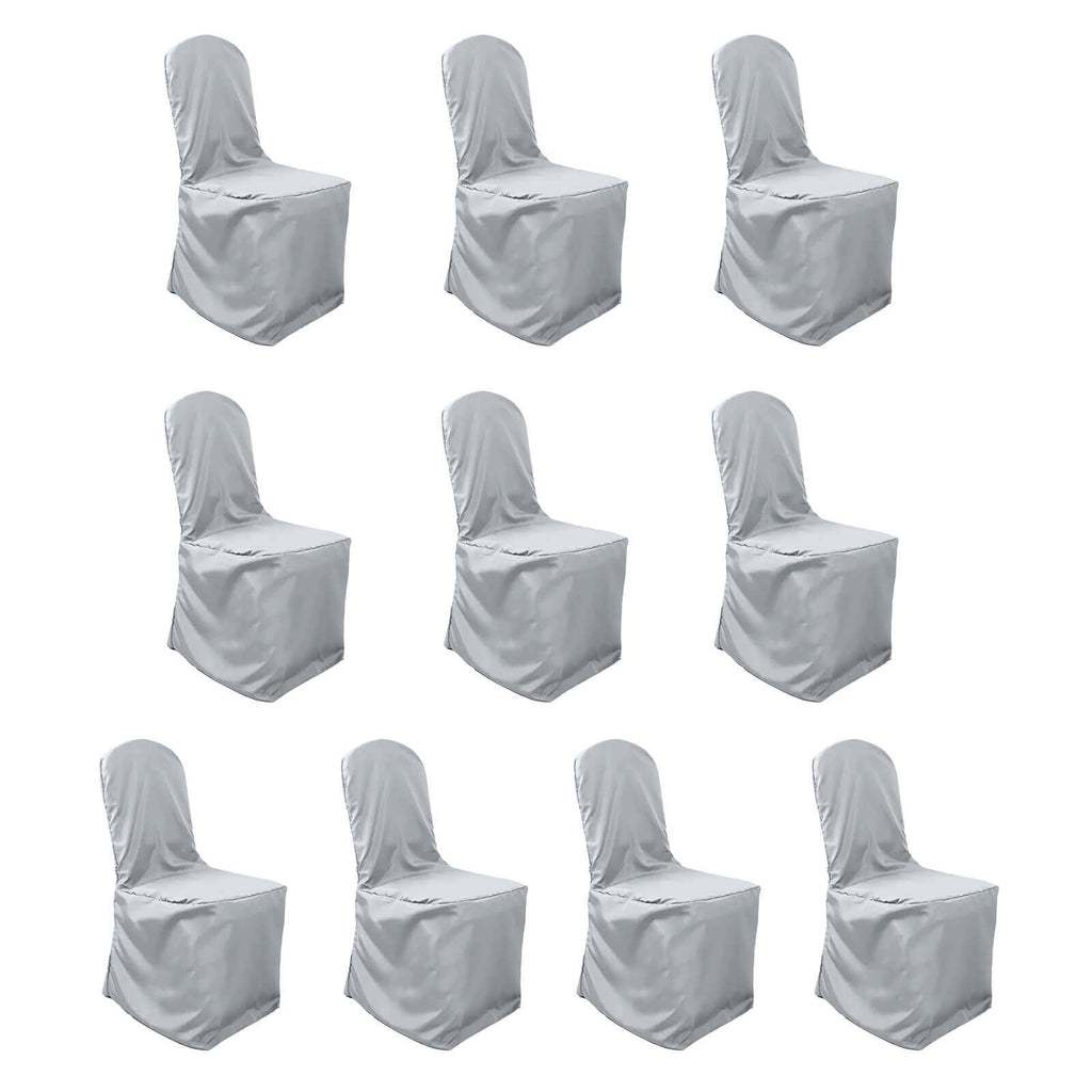 10 Pack Polyester Chair Cover for Banquet Chairs Silver - Stain - Resistant Reusable Slip - On Slipcover - Bell Racket Store