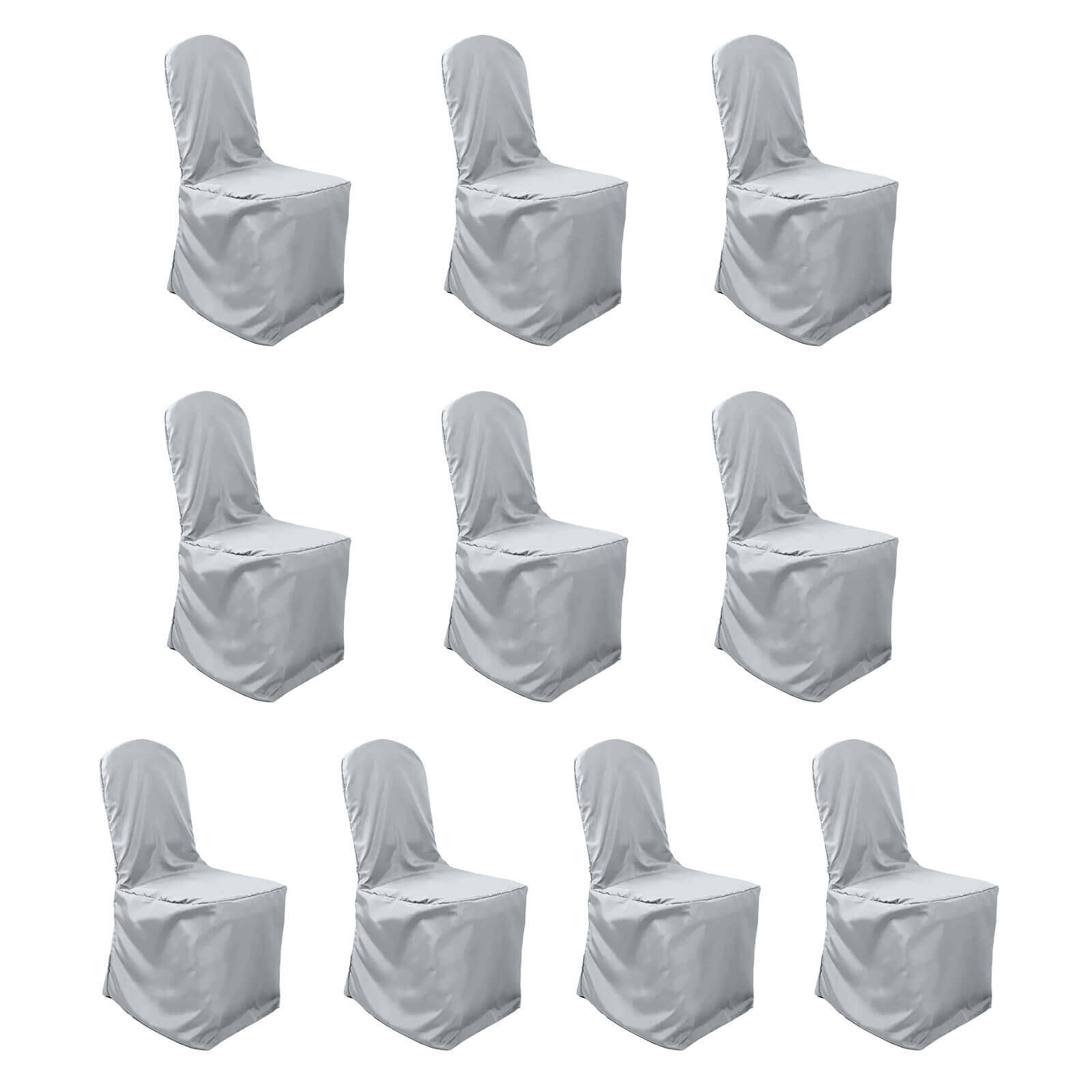 10 Pack Polyester Chair Cover for Banquet Chairs Silver - Stain - Resistant Reusable Slip - On Slipcover - Bell Racket Store