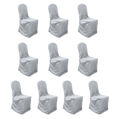 10 Pack Polyester Chair Cover for Banquet Chairs Silver - Stain - Resistant Reusable Slip - On Slipcover - Bell Racket Store