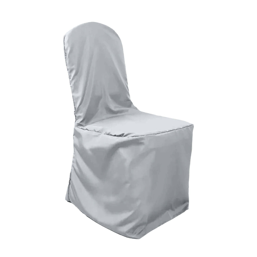 10 Pack Polyester Chair Cover for Banquet Chairs Silver - Stain - Resistant Reusable Slip - On Slipcover - Bell Racket Store