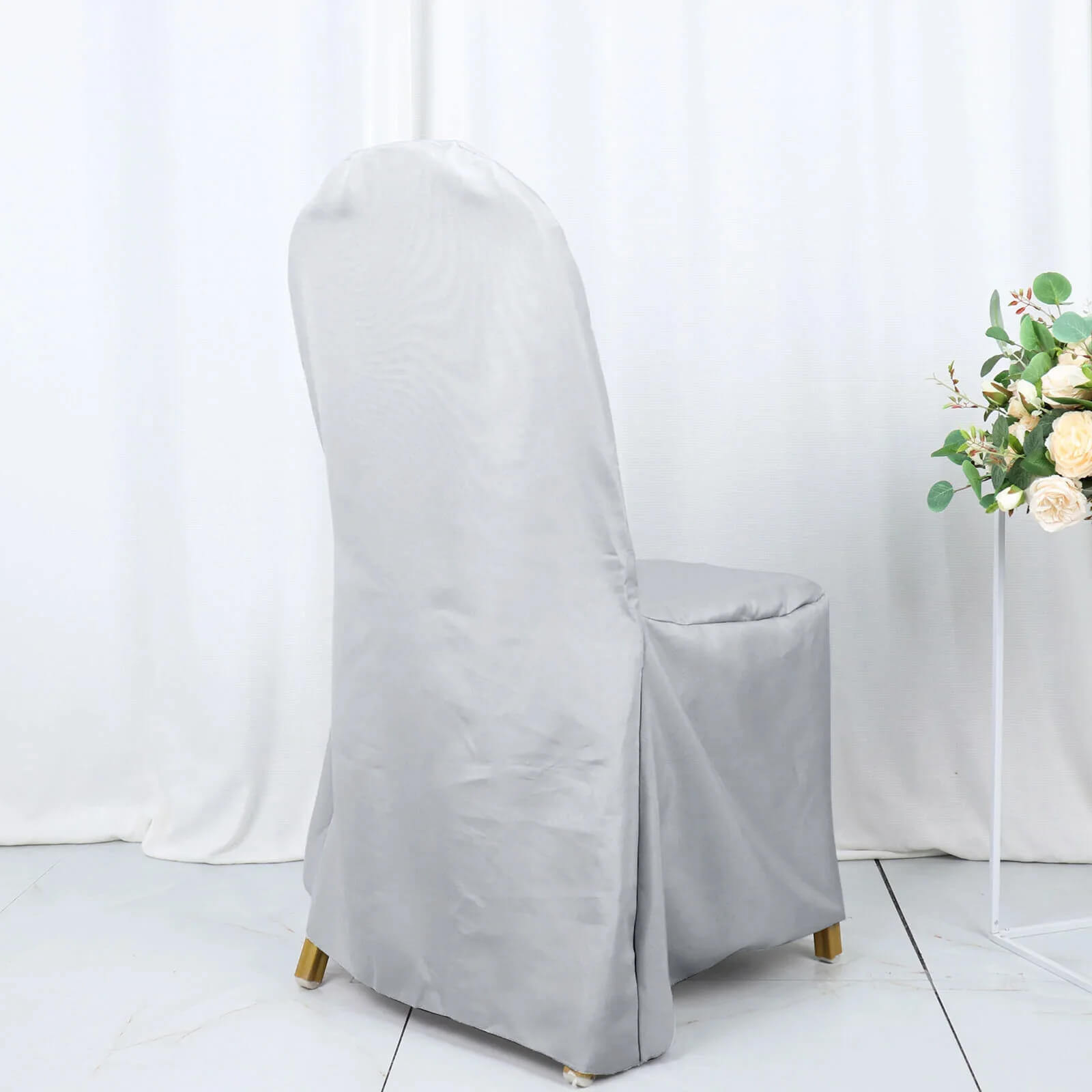 10 Pack Polyester Chair Cover for Banquet Chairs Silver - Stain - Resistant Reusable Slip - On Slipcover - Bell Racket Store