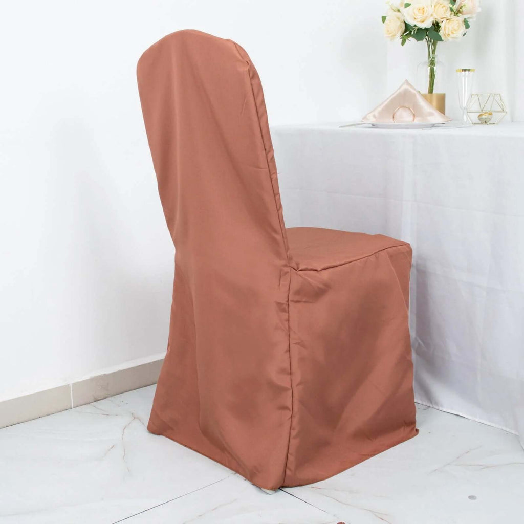 10 Pack Polyester Chair Cover for Banquet Chairs Terracotta (Rust) - Stain - Resistant Reusable Slip - On Slipcover - Bell Racket Store