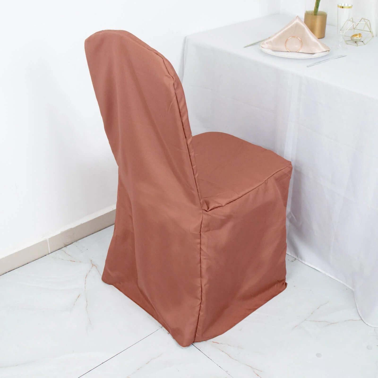 10 Pack Polyester Chair Cover for Banquet Chairs Terracotta (Rust) - Stain - Resistant Reusable Slip - On Slipcover - Bell Racket Store