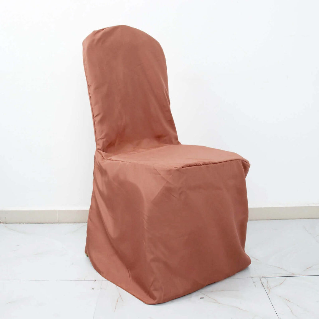 10 Pack Polyester Chair Cover for Banquet Chairs Terracotta (Rust) - Stain - Resistant Reusable Slip - On Slipcover - Bell Racket Store