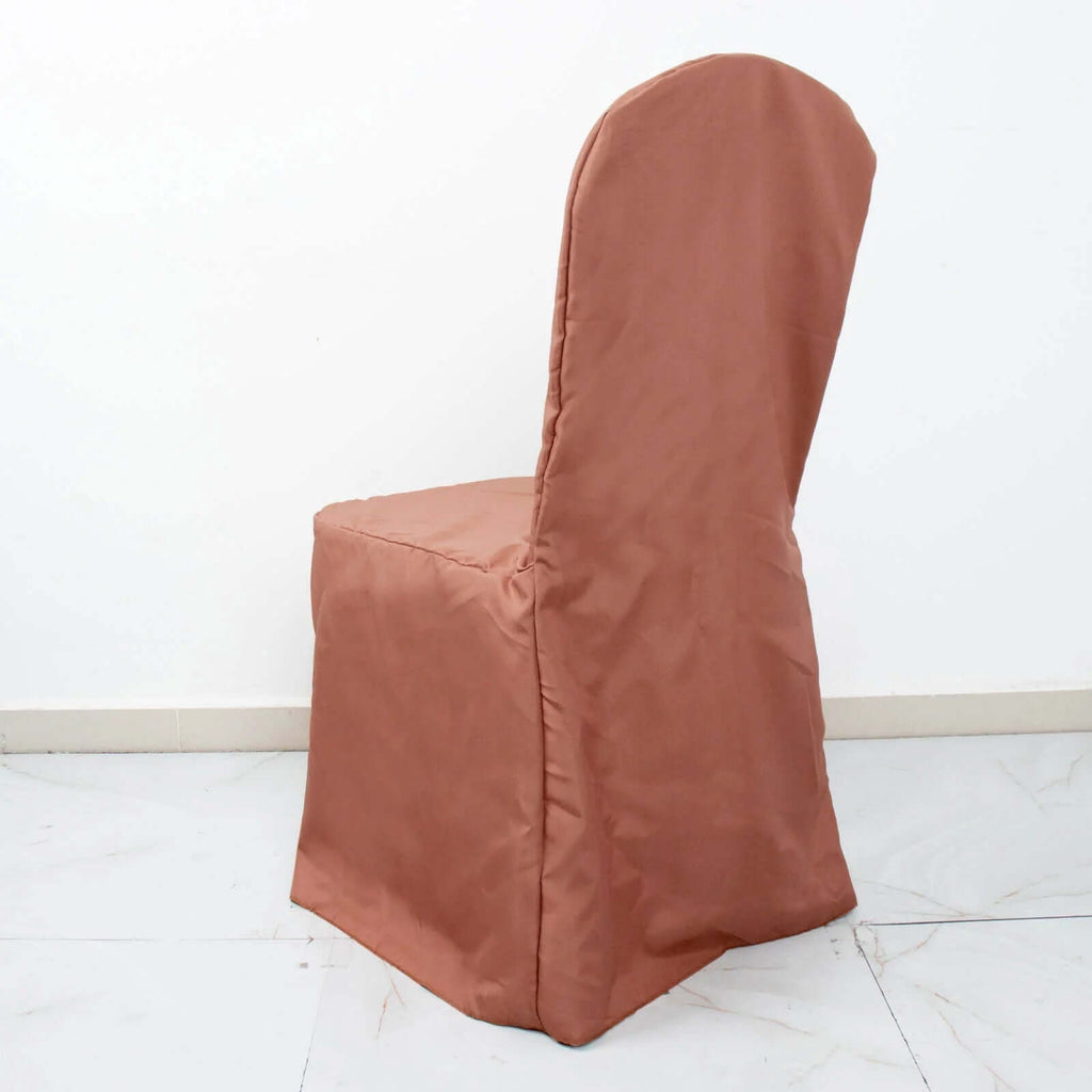 10 Pack Polyester Chair Cover for Banquet Chairs Terracotta (Rust) - Stain - Resistant Reusable Slip - On Slipcover - Bell Racket Store