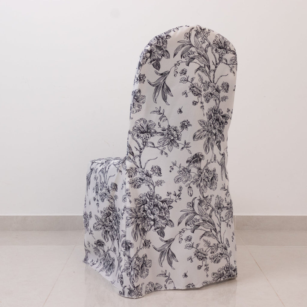 10 Pack Polyester Chair Covers for Banquet Chairs â€“ White Black French Toile Pattern, Reusable Stain - Resistant Slip - On Slipcovers - Bell Racket Store