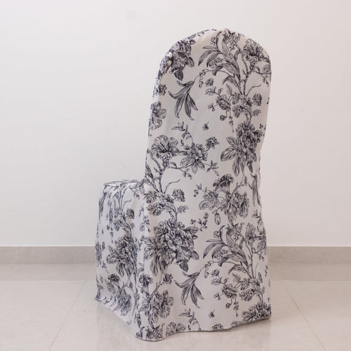 10 Pack Polyester Chair Covers for Banquet Chairs â€“ White Black French Toile Pattern, Reusable Stain - Resistant Slip - On Slipcovers - Bell Racket Store