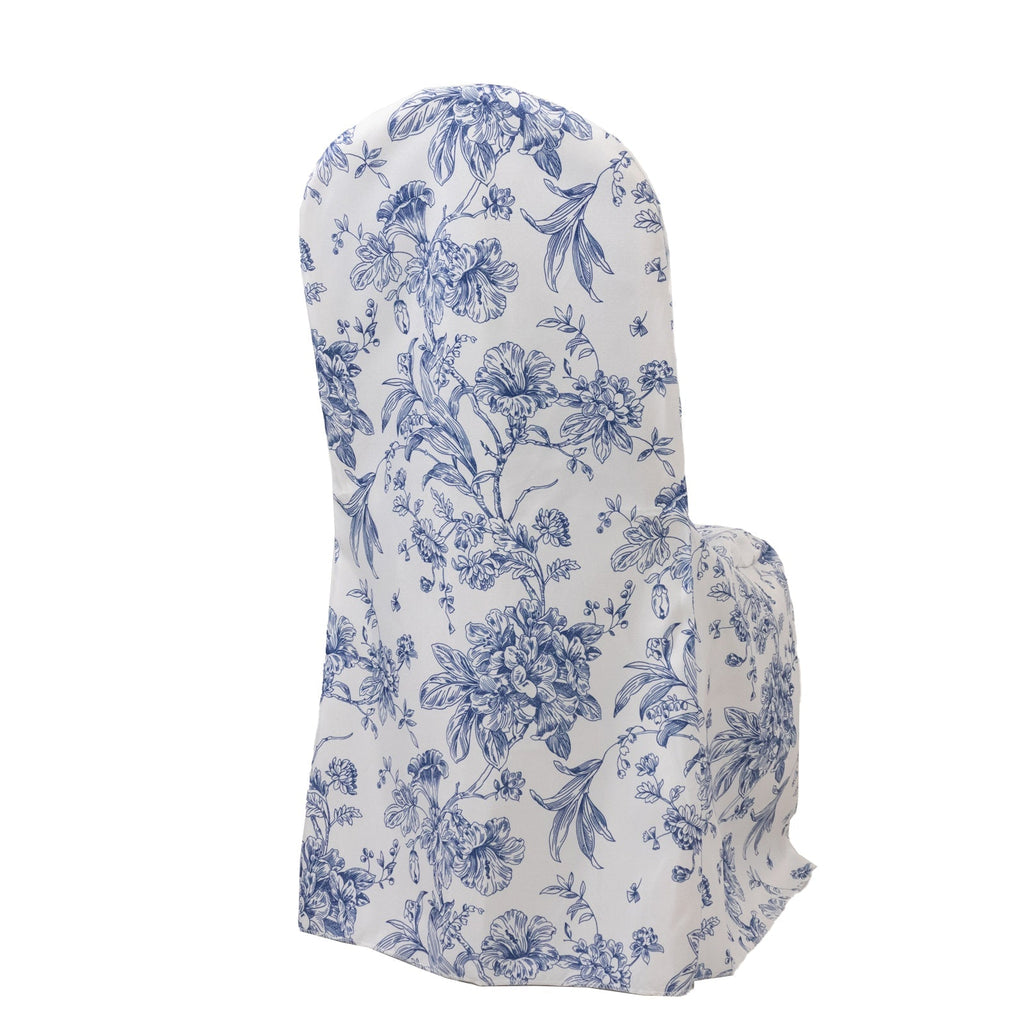 10 Pack Polyester Chair Covers for Banquet Chairs â€“ White Blue French Toile Pattern, Reusable Stain - Resistant Slip - On Slipcovers - Bell Racket Store