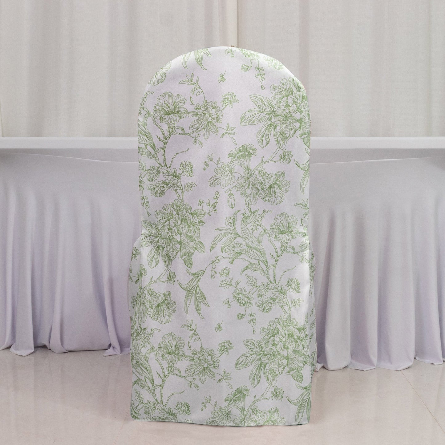 10 Pack Polyester Chair Covers for Banquet Chairs â€“ White Dusty Sage Green French Toile Pattern, Reusable Stain - Resistant Slip - On Slipcovers - Bell Racket Store