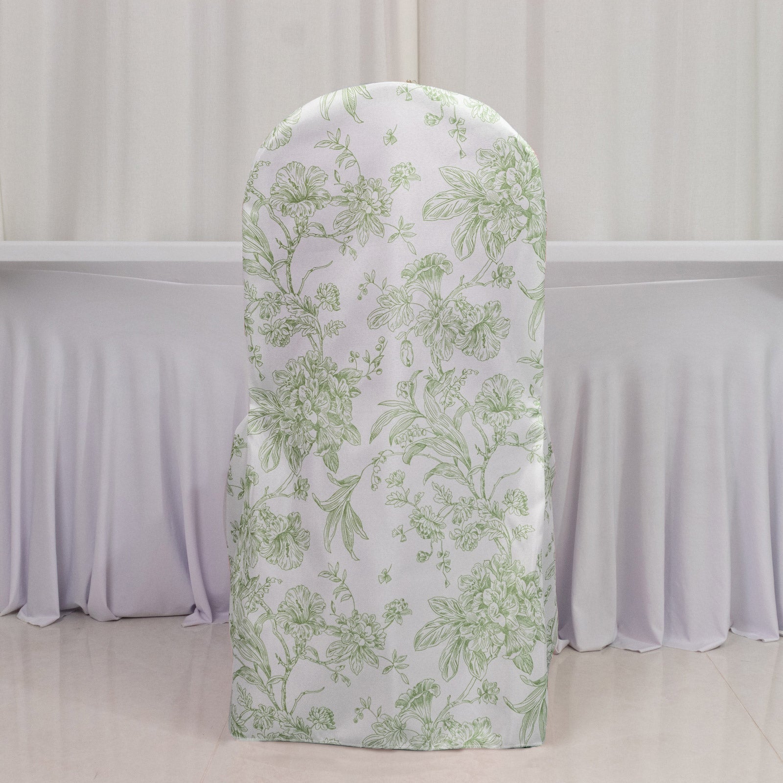 10 Pack Polyester Chair Covers for Banquet Chairs â€“ White Dusty Sage Green French Toile Pattern, Reusable Stain - Resistant Slip - On Slipcovers - Bell Racket Store