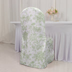 10 Pack Polyester Chair Covers for Banquet Chairs â€“ White Dusty Sage Green French Toile Pattern, Reusable Stain - Resistant Slip - On Slipcovers - Bell Racket Store