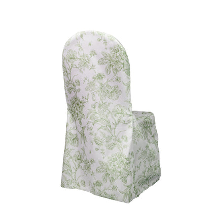 10 Pack Polyester Chair Covers for Banquet Chairs â€“ White Dusty Sage Green French Toile Pattern, Reusable Stain - Resistant Slip - On Slipcovers - Bell Racket Store