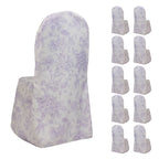 10 Pack Polyester Chair Covers for Banquet Chairs â€“ White Lavender Lilac French Toile Pattern, Reusable Stain - Resistant Slip - On Slipcovers - Bell Racket Store