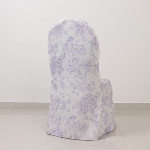 10 Pack Polyester Chair Covers for Banquet Chairs â€“ White Lavender Lilac French Toile Pattern, Reusable Stain - Resistant Slip - On Slipcovers - Bell Racket Store