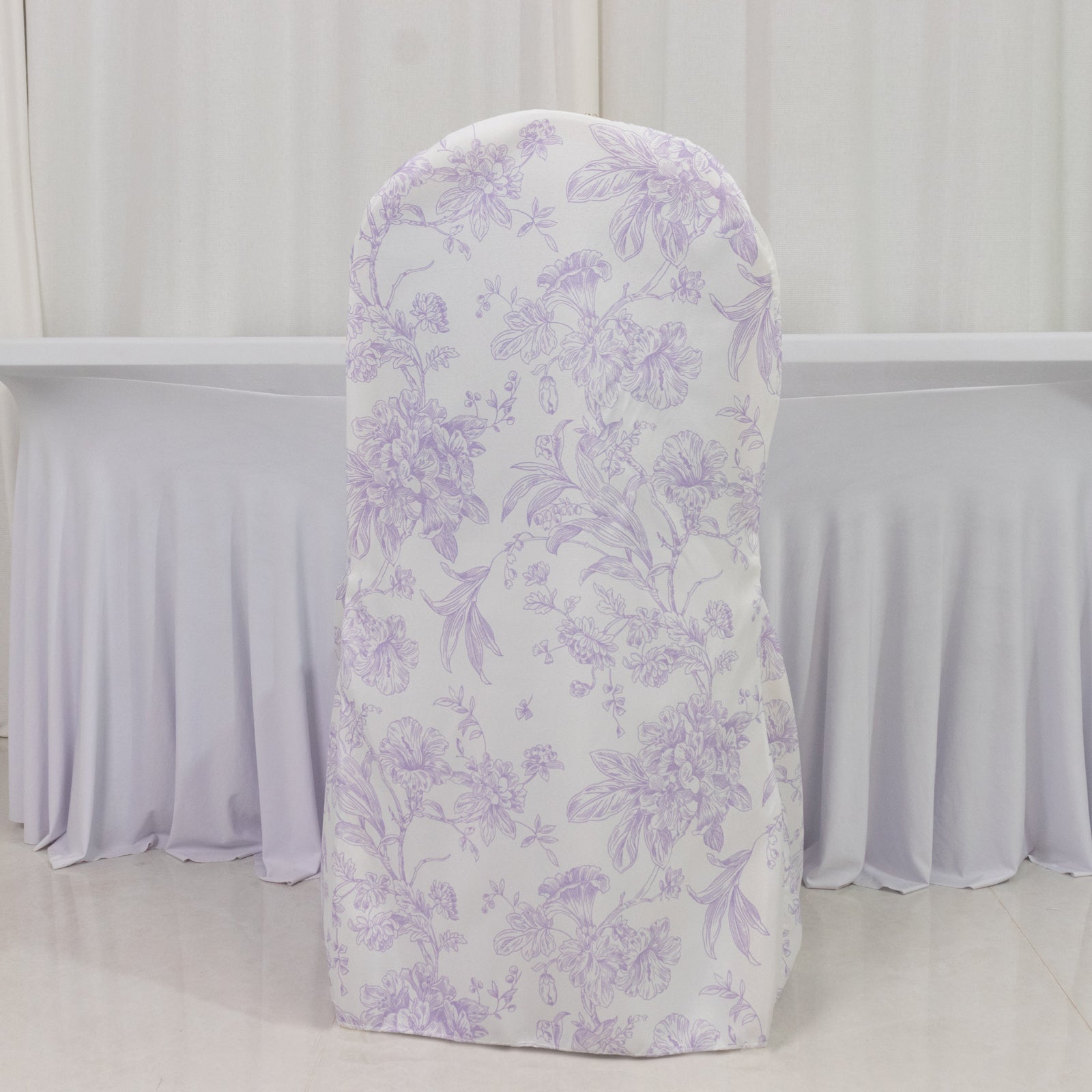 10 Pack Polyester Chair Covers for Banquet Chairs â€“ White Lavender Lilac French Toile Pattern, Reusable Stain - Resistant Slip - On Slipcovers - Bell Racket Store